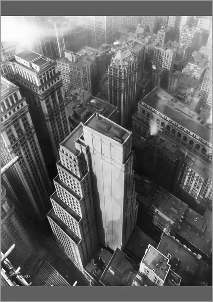 circa 1930: High-angle view of the Chase National Bank