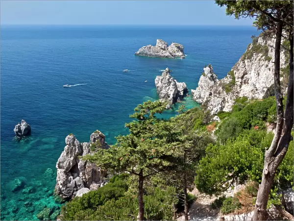 Wildly romantic coast near Paleokastritsa, Corfu Island, northwestern Corfu, Ionian Islands, Greece, Southern Europe