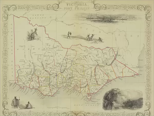 Antique map of Victoria or Port Phillip in Australia with vignettes
