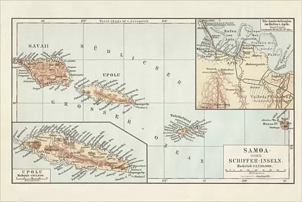 Map of Samoan islands: Savai i, Upolu, and Tutuila, lithograph, 1897