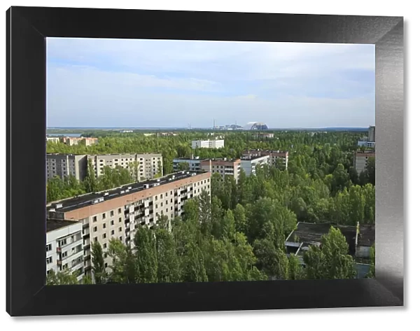The view of abandoned Pripyat city from the roof of tallest building