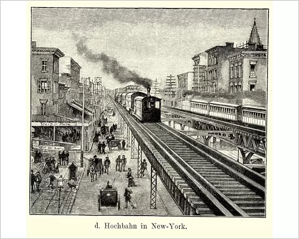 19th Century USA - Elevated train in New York