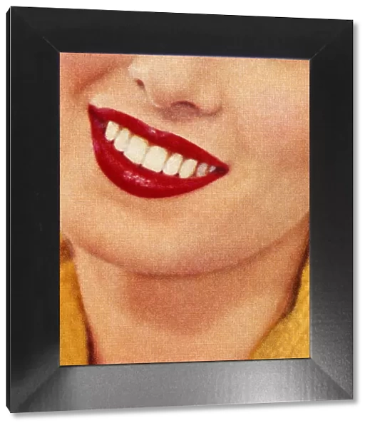 Smiling Woman Wearing Red Lipstick