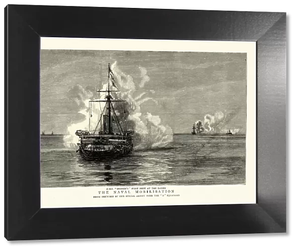 Royal Navy maneuvers, HMS Rodneys first shot at the enemy, Victorian warship