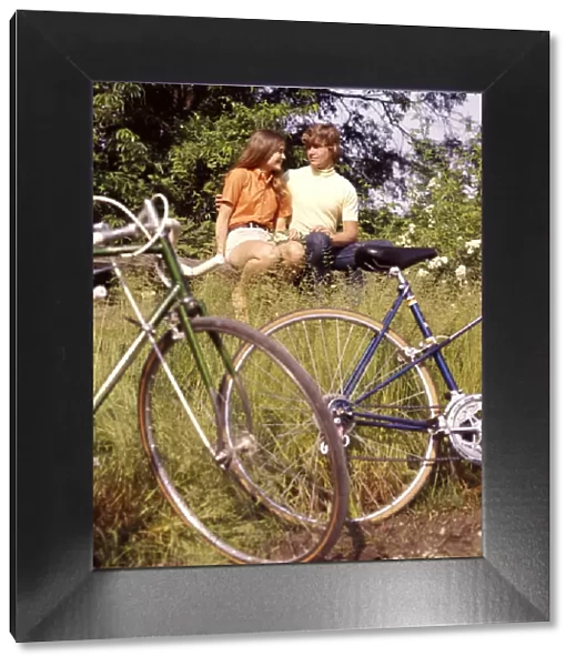 Young Adults Teenagers Field Date Bikes Bicycles Flowers (1970 1970s Retro)