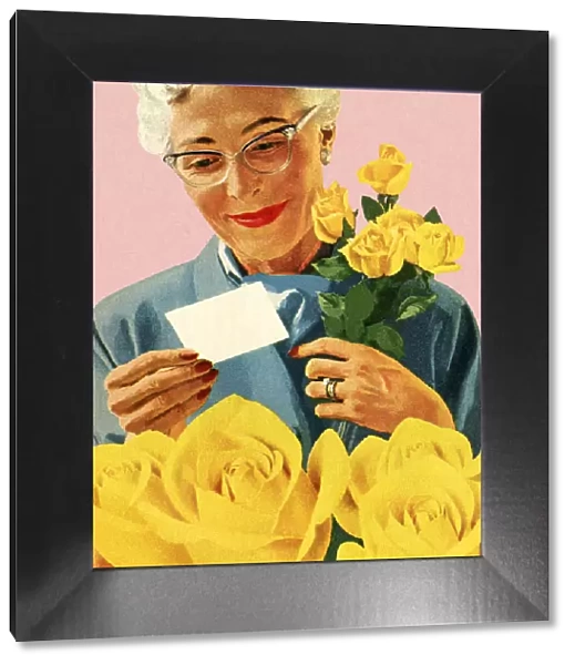 Woman Receiving Yellow Roses