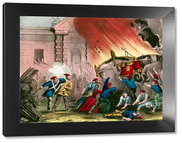 Burning the Royal Carriages at the Chateau d Eu During the French Revolutionof 1848