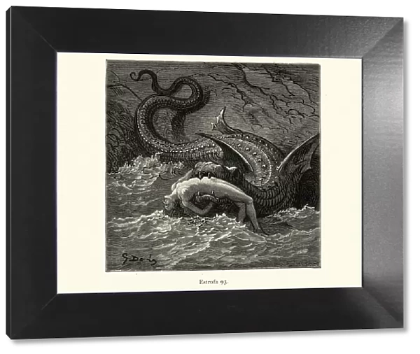 Mythical sea monster devouring a woman. Orlando Furioso