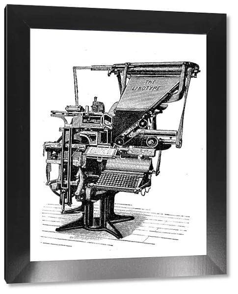Printers, Linotype typesetting machine from Mergenthaler Setzmaschinenfabrik, Germany, digitally restored reproduction of an original from the 19th century