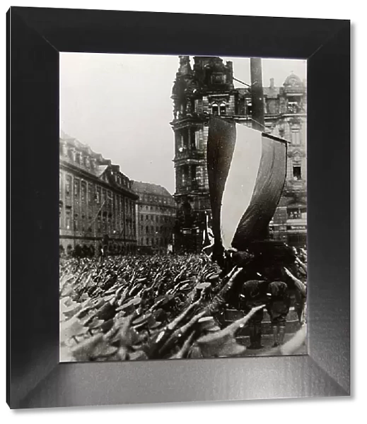 National Socialism, Crowd at a National Socialist Rally in Dresden c. 1933, Saxony, Germany, Historical, digitally restored reproduction from an 18th or 19th century original