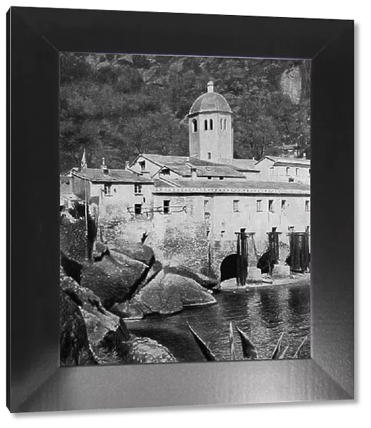 San Fruttuoso Monastery, Abbey of San Fruttuoso di Capodimonte, is a monastic complex on the bay of the same name on the Italian Riviera di Levante, Italy, photo angolan rousette (1898), Historical, digital reproduction of a 19th century original