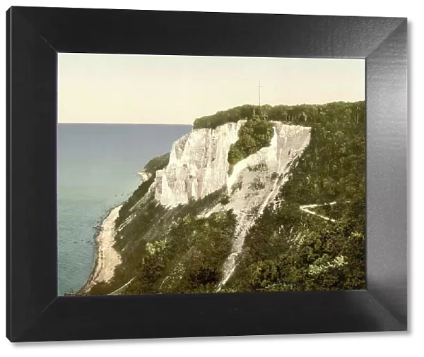 The small Stubbenkammer chalk cliffs on the island of Ruegen, Mecklenburg-Western Pomerania, Germany, Historic, digitally restored reproduction of a photochromic print from the 1890s