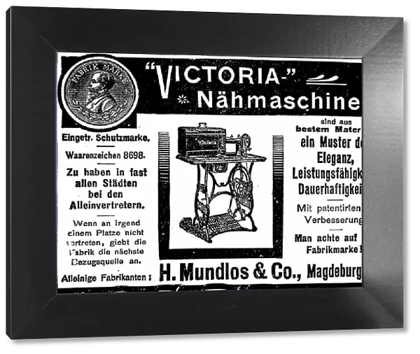 Advertisement of the Victoria sewing machine company, 1887, Germany, Historic, digitally restored reproduction of an original from the 19th century, exact original date unknown