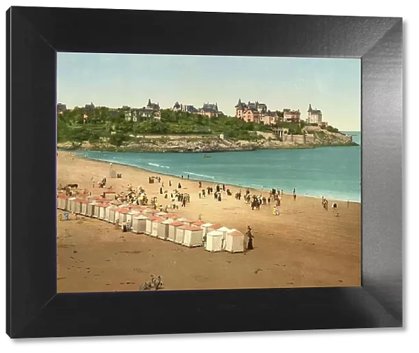 Dinard beach, Brittany, France, c. 1890, Historic, digitally enhanced reproduction of a photochrome print from 1895