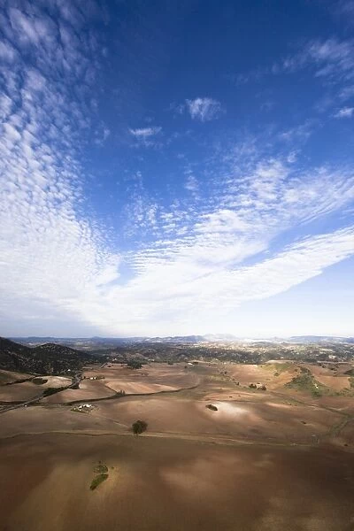 Aerial view, fields in the Sierra de Cadiz, Andalusia, Spain