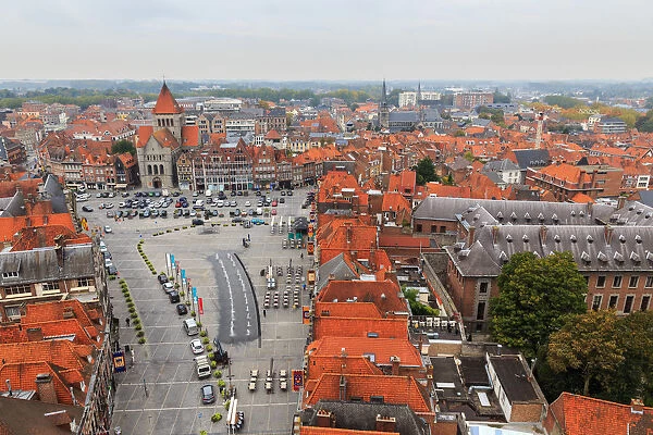 Aerial view Grand place in Tournai