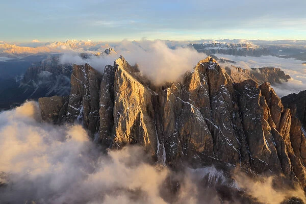 Aerial view of Odle Dolomites Italy
