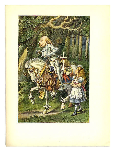 Alice with knight and horse illustration, (Alices Adventures in Wonderland)