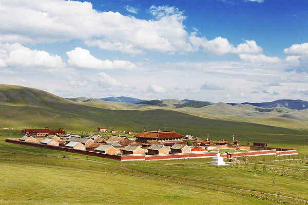 Amarbayasgalant Monastery in green grass landscape, Selenge Aimag, Mongolia