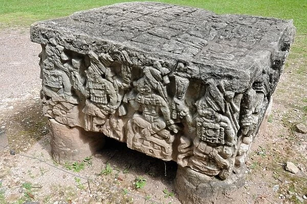 Ancient Mayan Stone Block Depicting Kings of Copan