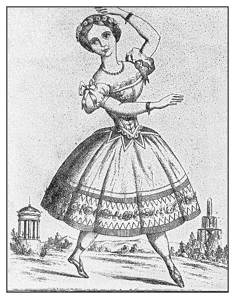 Antique illustration: Madame Auriol as Columbine