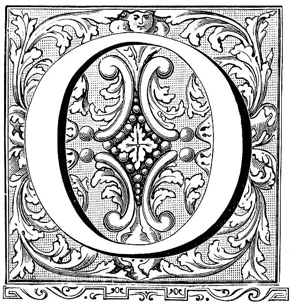 Antique illustration of ornate letter O