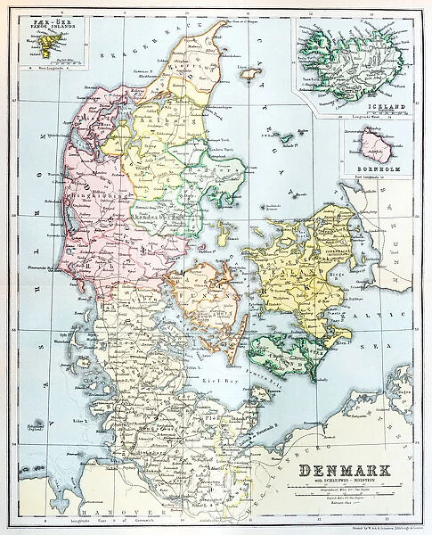 Antique map of Denmark and Iceland