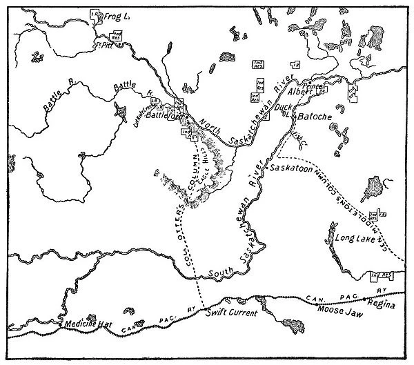 Antique Map of the North-West Rebellion in Saskatchewan, Canada - 19th Century