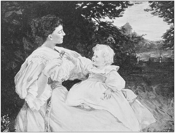Antique photo of paintings: Woman and son