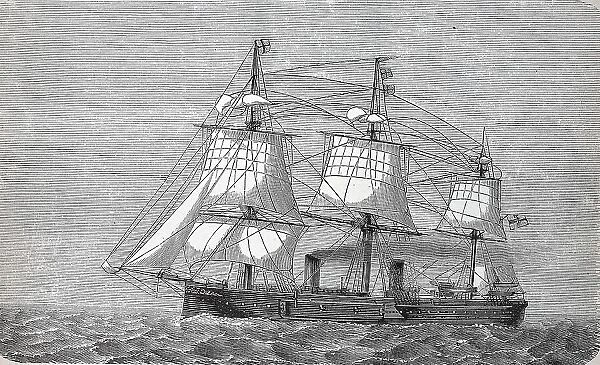 The armoured frigate Schiff Kaiser of the Kaiserliche Marine, 1882, Germany, Historic, digitally restored reproduction of a 19th century original, exact original date unknown