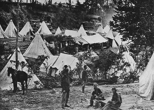 Army Base. Tents at a US army camp during the US civil war, circa 1863