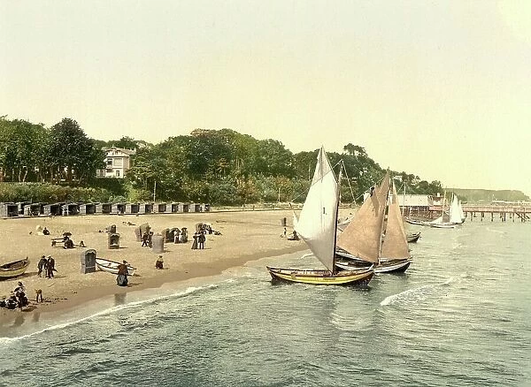 Baltic Sea beach in Heringsdorf, Mecklenburg-Western Pomerania, Germany, Historic, digitally restored reproduction of a photochrome print from the 1890s