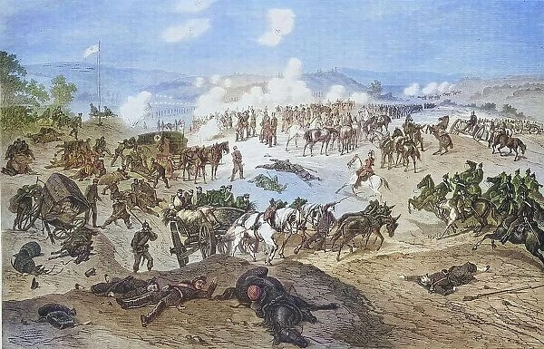 Battle and battlefield at Nouart, illustrated war chronicle 1870-1871, German-French campaign, Germany, France