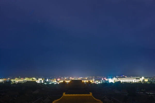 Beijing night with the Forbidden City in the cente