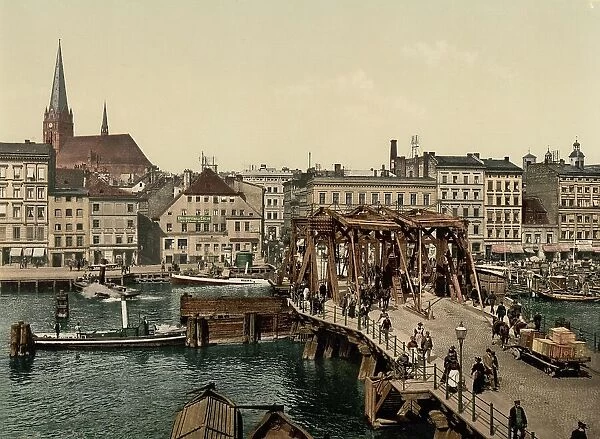 The big bridge in Szczecin, West Pomerania, formerly Germany, today Szczecin, Poland, Historic, photochrome print from the 1890s