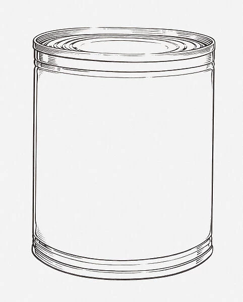 Black and white illustration of a tin can