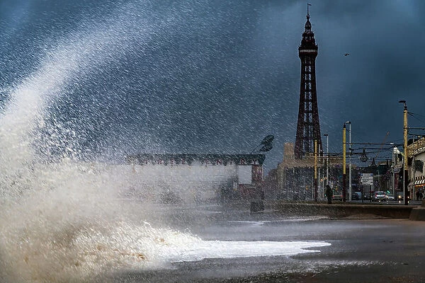 Blackpool Tower with massive waves