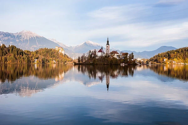 Bled lake and island in autumn, Slovenia