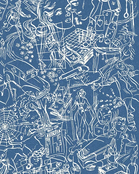 Blue Pattern of Sketches