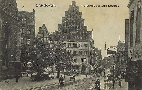 Breitestrasse with Old Chancellery, Hannover, Lower Saxony, Germany, postcard with text, view around ca 1910, historical, digital reproduction of a historical postcard, public domain, from that time, exact date unknown