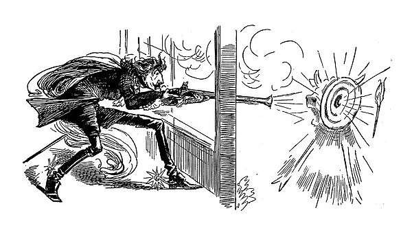 British London satire caricatures comics cartoon illustrations: Shooting bullseye