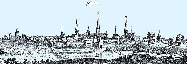 City of Essen in the Middle Ages, North Rhine-Westphalia, Germany, Historical, digital reproduction of an original from the 19th century, original date not known