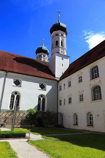 Cloister in the Benediktbeuren Monastery, former Benedictine Abbey, now a branch of the Salesians of Don Bosco, Bad Toelz-Wolfratshausen district, Bavaria, Germany