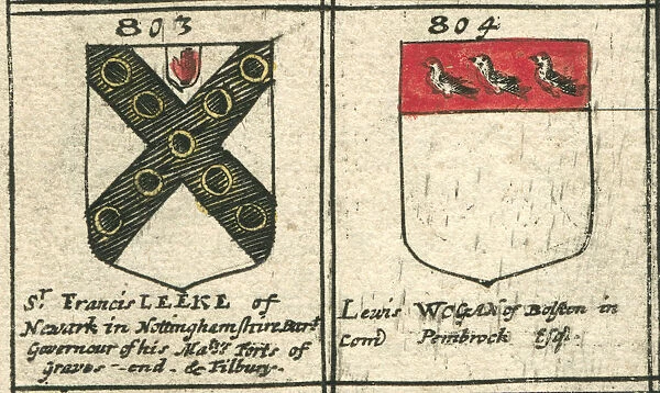 Coat of arms copperplate 17th century Leeke and Wogan