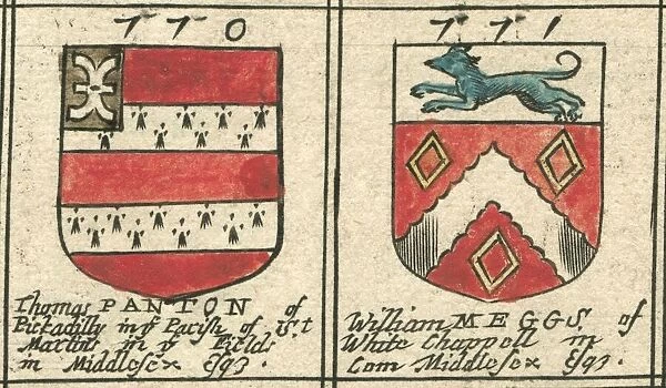 Coat of arms copperplate 17th century Panton and Meggs