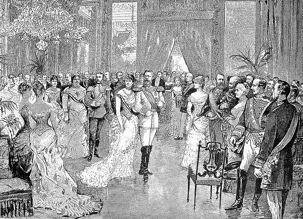 Crown Prince Frederick William at the Royal Court in Madrid in November 1884, Spain, historical, digitally restored reproduction of a 19th century original