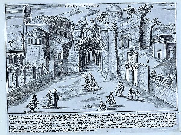 Curia Hostilia, This image has a labelled key to the buildings depicted in this scene, starting with the ruins of the Curia Hostilia on the Caelic Hill