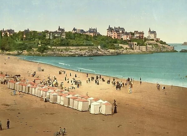 Dinard beach, Brittany, France, c. 1890, Historic, digitally enhanced reproduction of a photochrome print from 1895