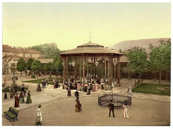 The drinking fountain in Bay Pyrmont in Lower Saxony, Germany, Historic, Photochrome print from the 1890s