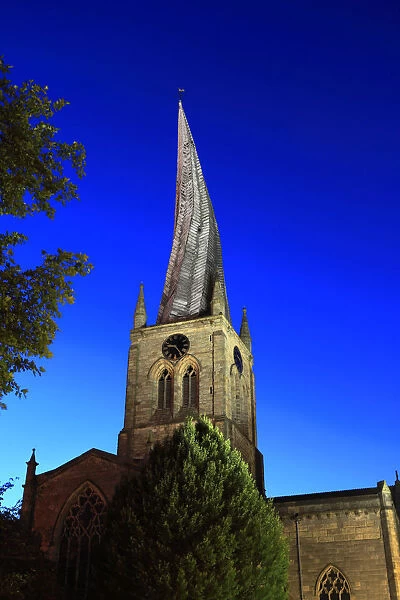 Dusk, the Crooked spire of St Mary and All Saints Church, Chesterfield town